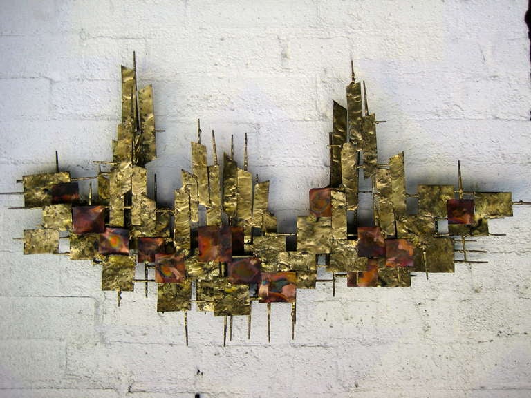Gilt A 1960's Gilded Steel And Copper Wall Sculpture Attributable To Peter Pepper Products