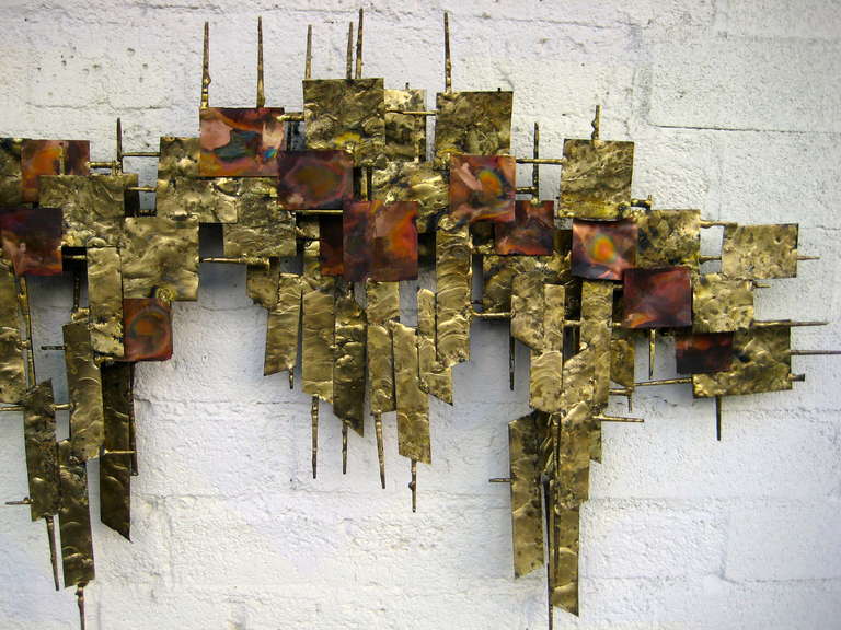 A 1960's Gilded Steel And Copper Wall Sculpture Attributable To Peter Pepper Products 1