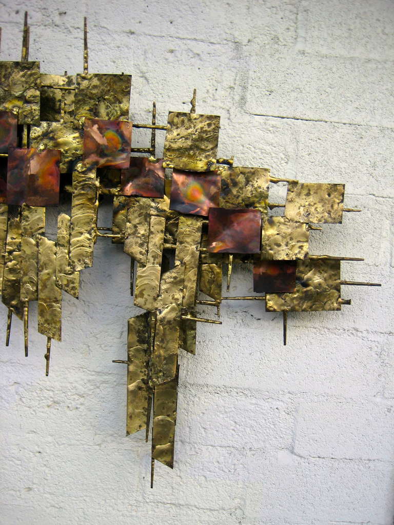A 1960's Gilded Steel And Copper Wall Sculpture Attributable To Peter Pepper Products 3