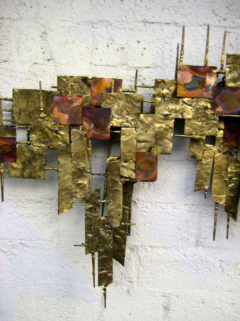Mid-20th Century A 1960's Gilded Steel And Copper Wall Sculpture Attributable To Peter Pepper Products