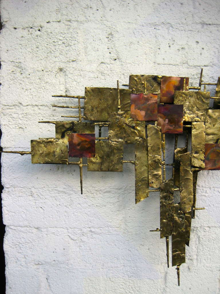 Mid-Century Modern A 1960's Gilded Steel And Copper Wall Sculpture Attributable To Peter Pepper Products