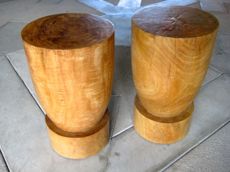 A Pair Of Asian Carved Wood With Butterfly Joint Side Table/stools