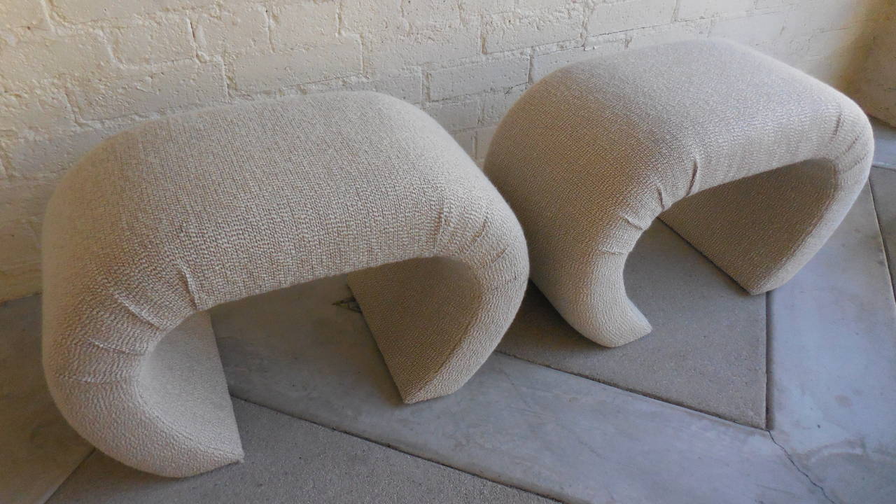 Curvaceous Pair of Upholstered Waterfall Benches in the Style of Steve Chase
