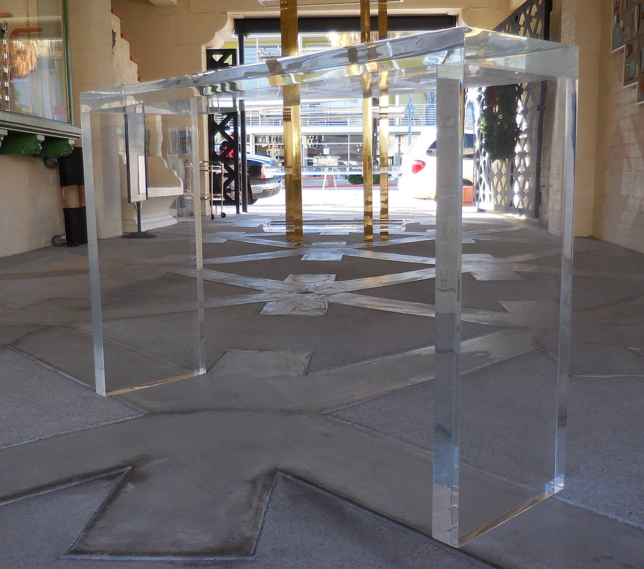 Contemporary Thick Lucite Console Table by Carmichael