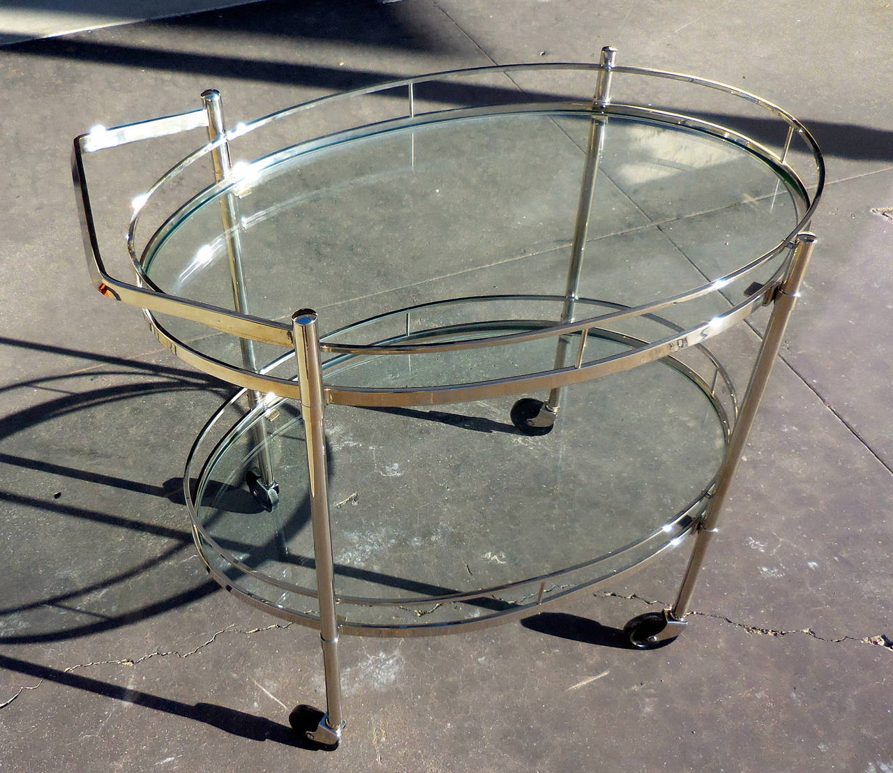 Mid-Century Modern Nickel-Plated Oval Serving Cart Attributed to Maxwell-Phillips, circa 1950s