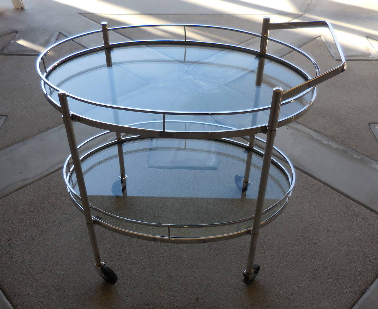Nickel-Plated Oval Serving Cart Attributed to Maxwell-Phillips, circa 1950s 3
