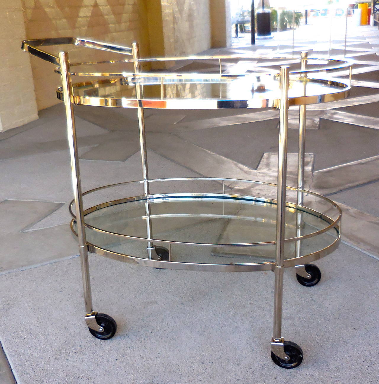 Nickel-Plated Oval Serving Cart Attributed to Maxwell-Phillips, circa 1950s 1