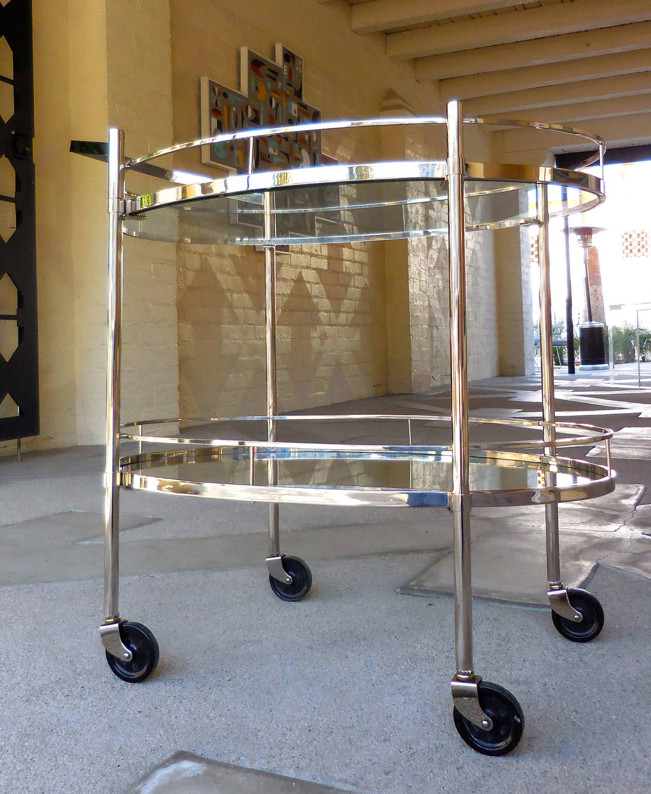 Nickel-Plated Oval Serving Cart Attributed to Maxwell-Phillips, circa 1950s 2