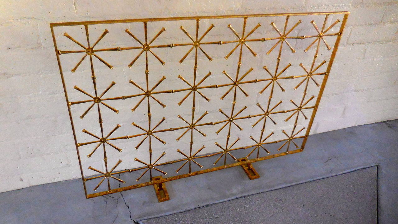 Mid-Century Modern Glittering 24-Star Hand Gilded Fire Screen by Del Williams