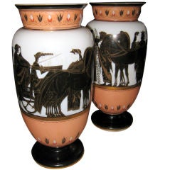 Antique Napoleon III Opaline Vases with Grecian Motifs