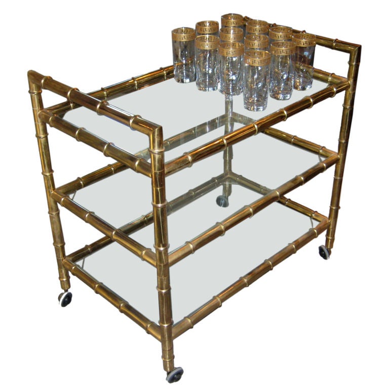 A Large Italian Brass Bamboo Drinks Trolley / Bar Cart
