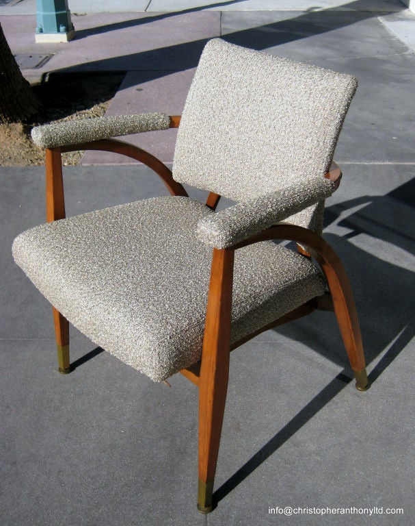 An amazing mid century modern armchair newly reupholstered in a boucle fabric.<br />
This chair was manufactured by the Boling Chair Co. <br />
in North Carolina circa 1949.<br />
This chair has wonderful lines and profiles.
