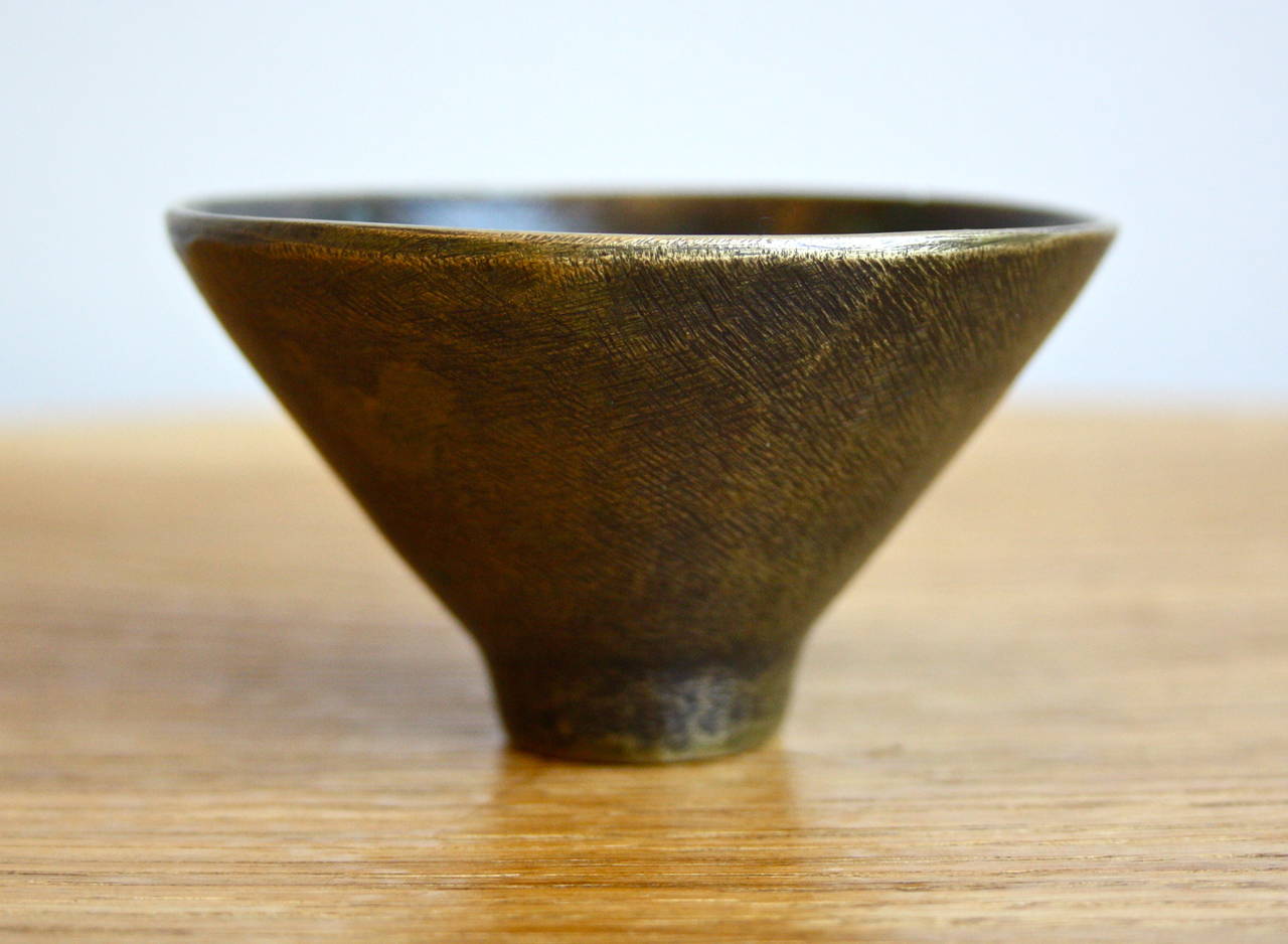 Small filed and patinated brass dish by Carl Auböck. Original patina with a great color.