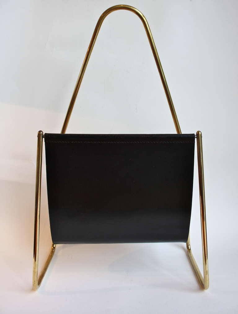 Brass and Leather Magazine Rack by Carl Auböck In Excellent Condition In London, GB