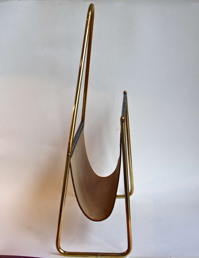 Modern Brass and Leather Magazine Rack by Carl Auböck