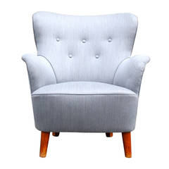 Beautiful Grey Small-Scale Wingback Armchair