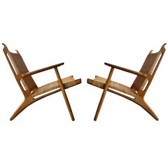 Pair of Hans Wegner Oak and Wicker Chairs