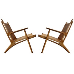 Pair of Hans Wegner Oak and Wicker Chairs 