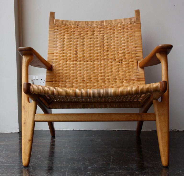 Danish Pair of Hans Wegner Oak and Wicker Chairs 