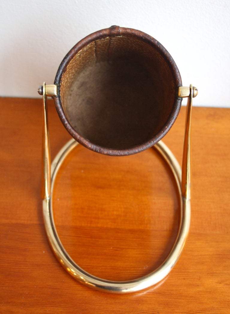 1950s Leather and Brass Bottle Holder 1