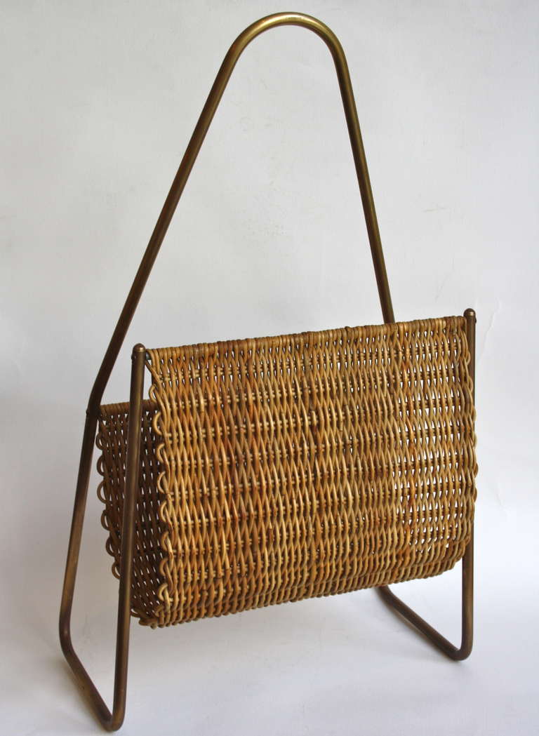 Austrian Rare Large Scale Wicker Magazine Holder by Carl Auböck