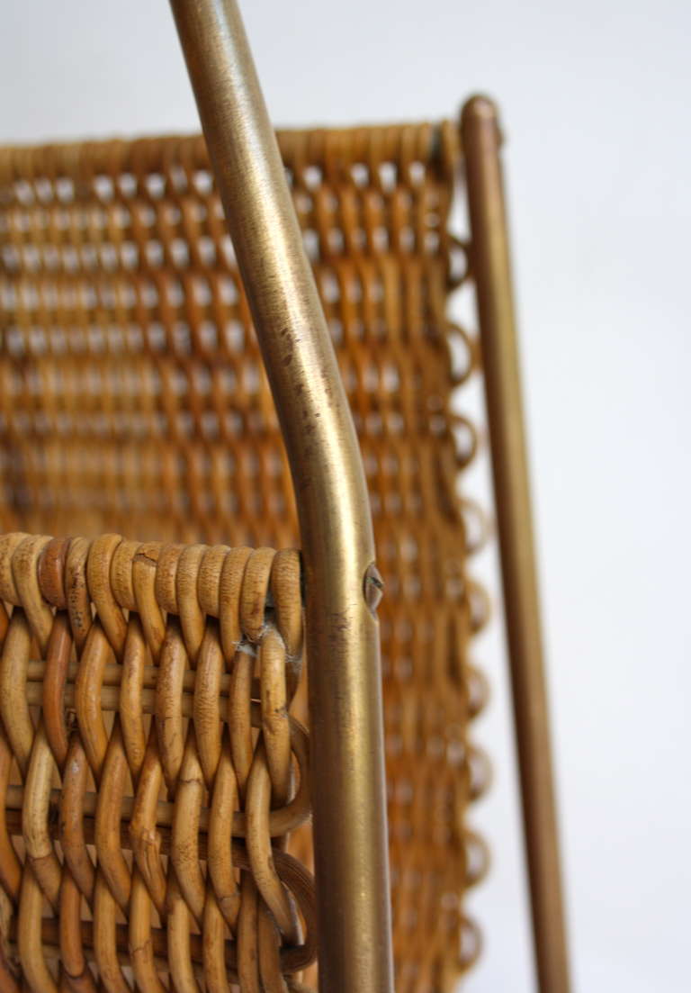 Brass Rare Large Scale Wicker Magazine Holder by Carl Auböck