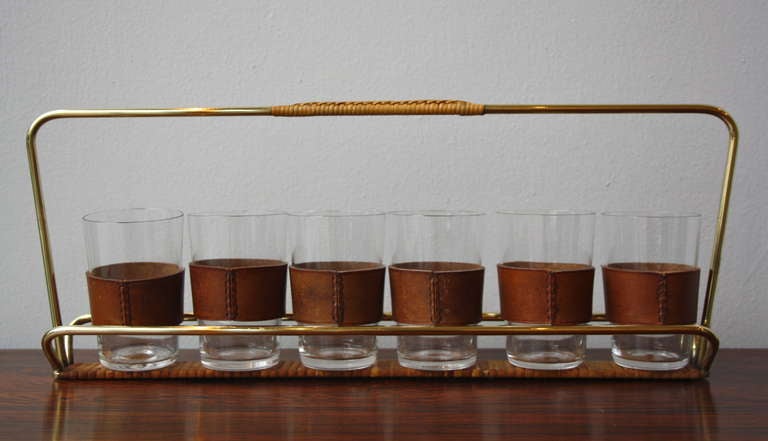 Lovely Brass and Wicker Drinks Carrier by Carl Auböck