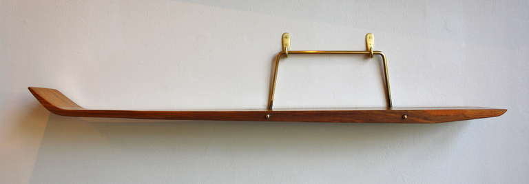 Fantastic sculptural shelf by Carl Auböck with the original hooks. Properly made a commission with the other slightly smaller piece which came from the same house. Great thing