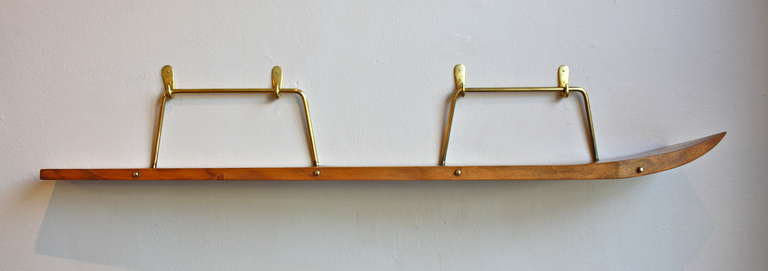 Fantastic sculptural shelf by Carl Auböck with the original hooks. Properly made a commission with the other slightly smaller piece which came from the same house.  Great thing