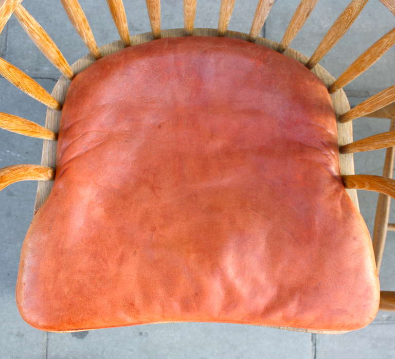 Leather Super Pair of Fritz Henningsen Oak Windsor Chairs