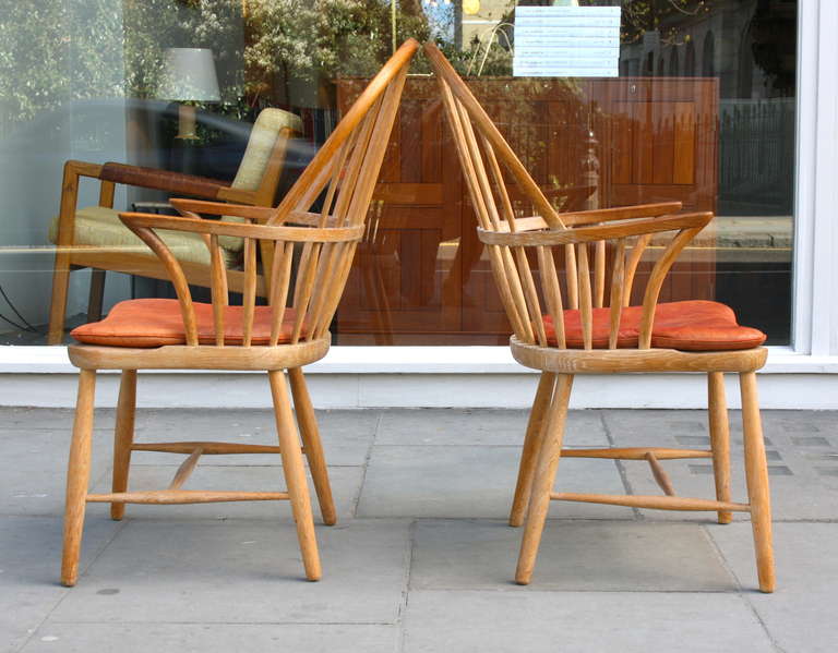 Scandinavian Modern Super Pair of Fritz Henningsen Oak Windsor Chairs