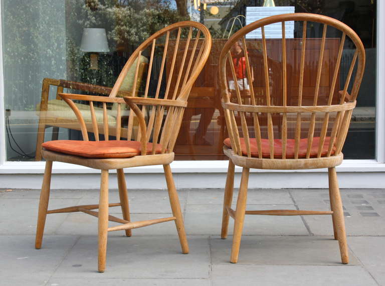 Danish Super Pair of Fritz Henningsen Oak Windsor Chairs