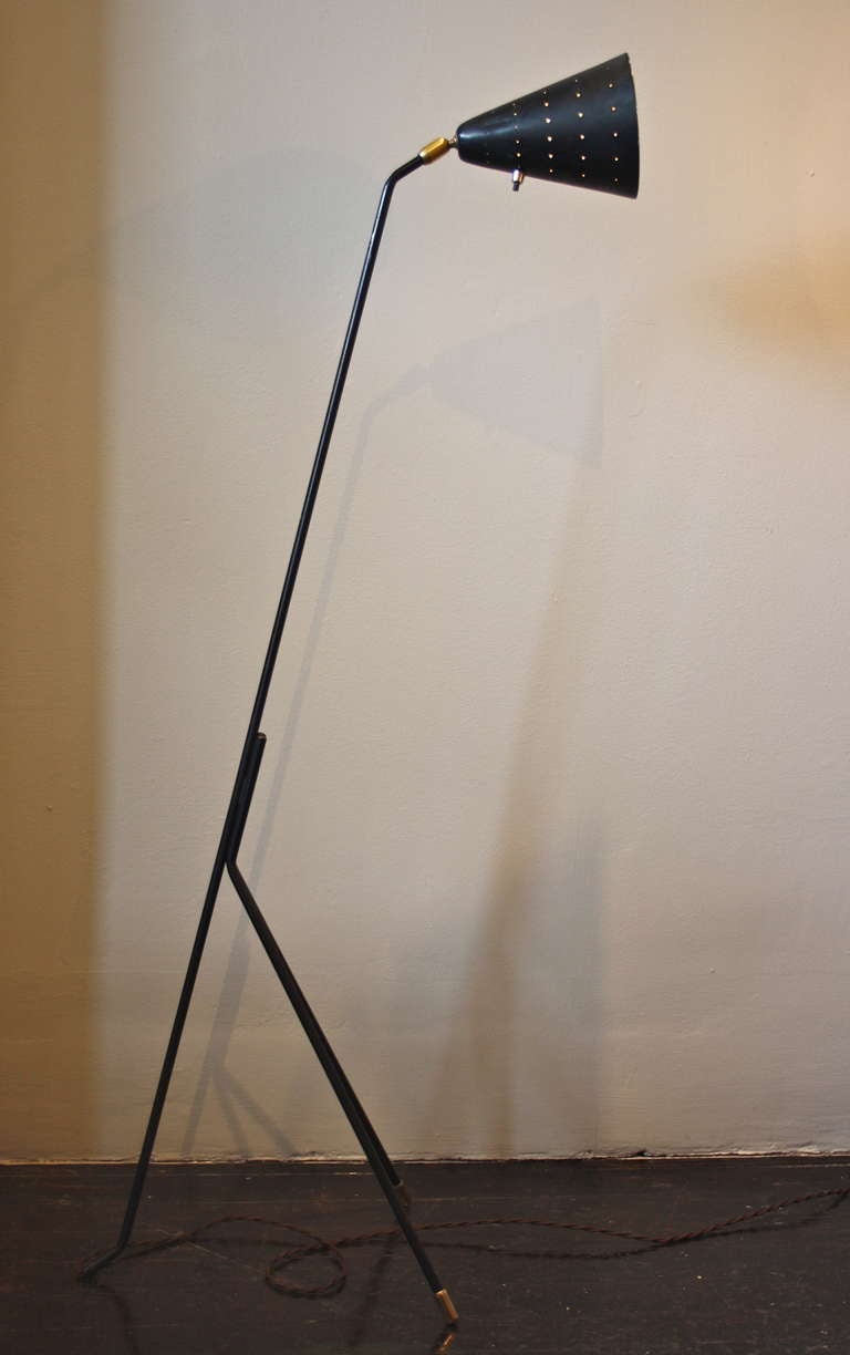 tripod floor light with a pierced shade at 1stdibs tripod floor light with a pierced shade at 1stdibs