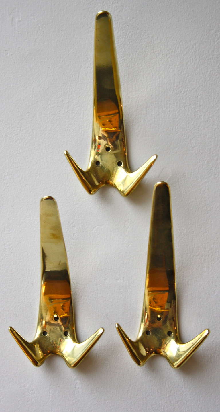 Set of Three Sculptural Triple Hooks by Carl Auböck