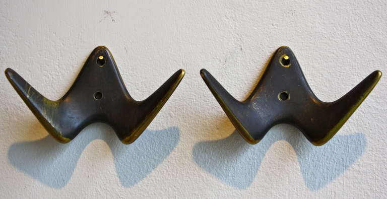 Pair of Patinated Double Hooks by Carl Aubock