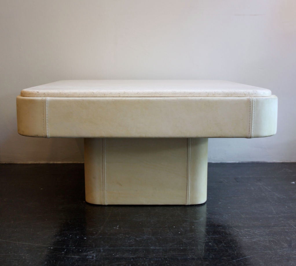 Leather and travertine coffee table by Swiss leather specialists De Sede. In amazing original condition.