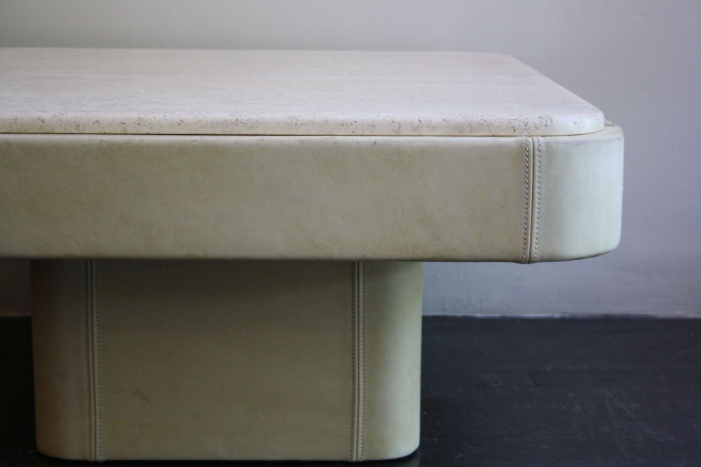 Swiss De Sede Leather and Travertine Coffee Table