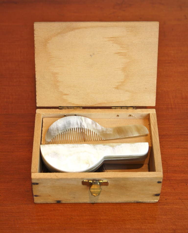 Perfect,- box, brush and comb for the ultimate grooming set. Made by Carl Aubock in the 1960s it is very rare to see it in its complete state and in fantastic condition. 