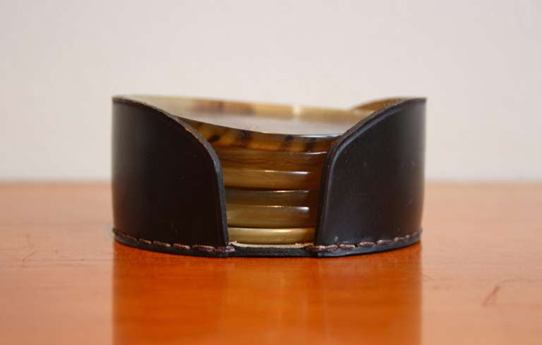 Set of Leather and Horn Coasters by Carl Aubock