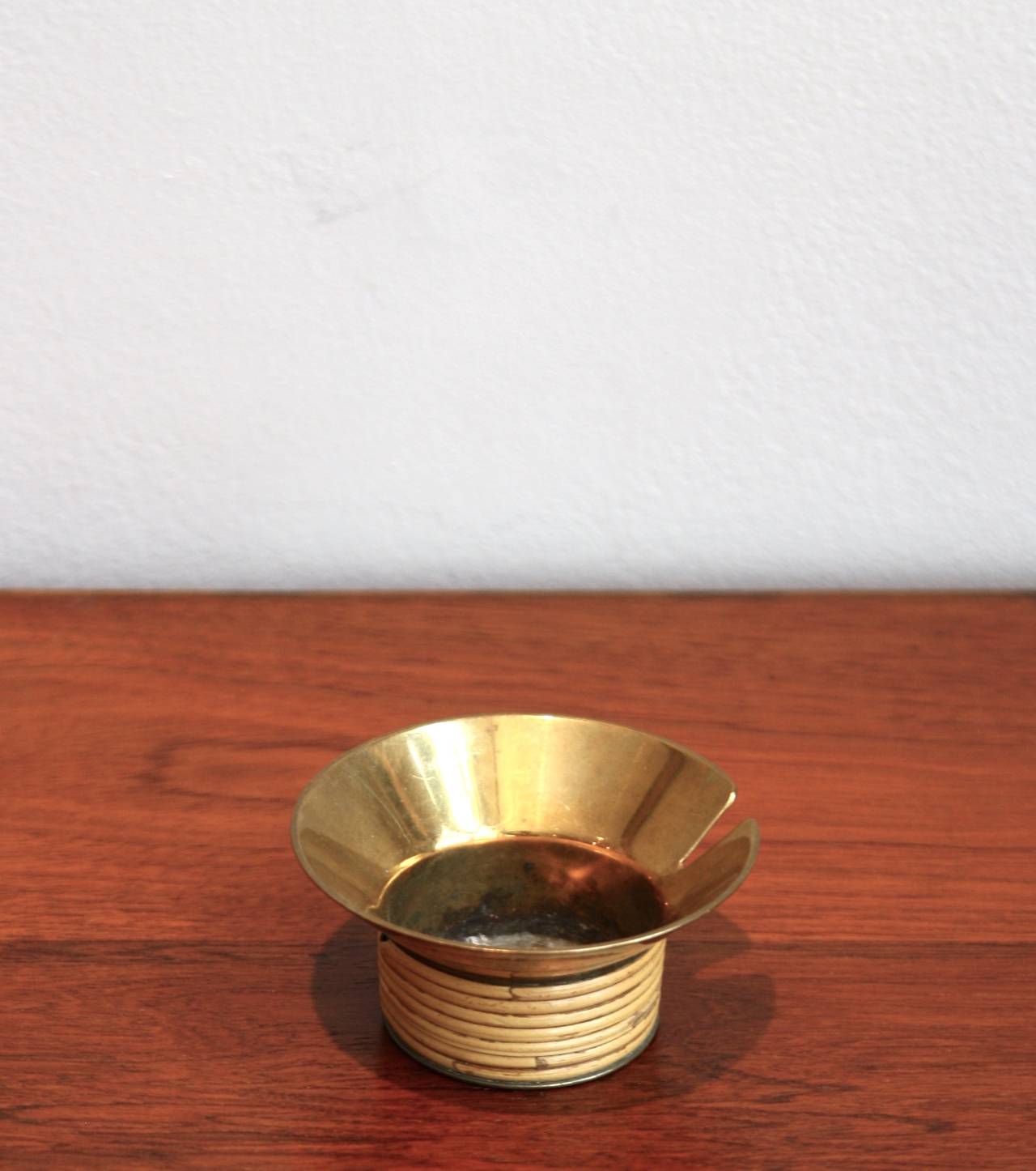 Modern Carl Auböck Brass and Wicker Ashtray