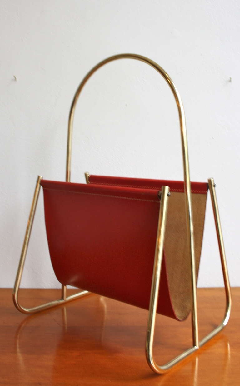 Modern Bright Red Double Magazine Holder by Carl Aubock