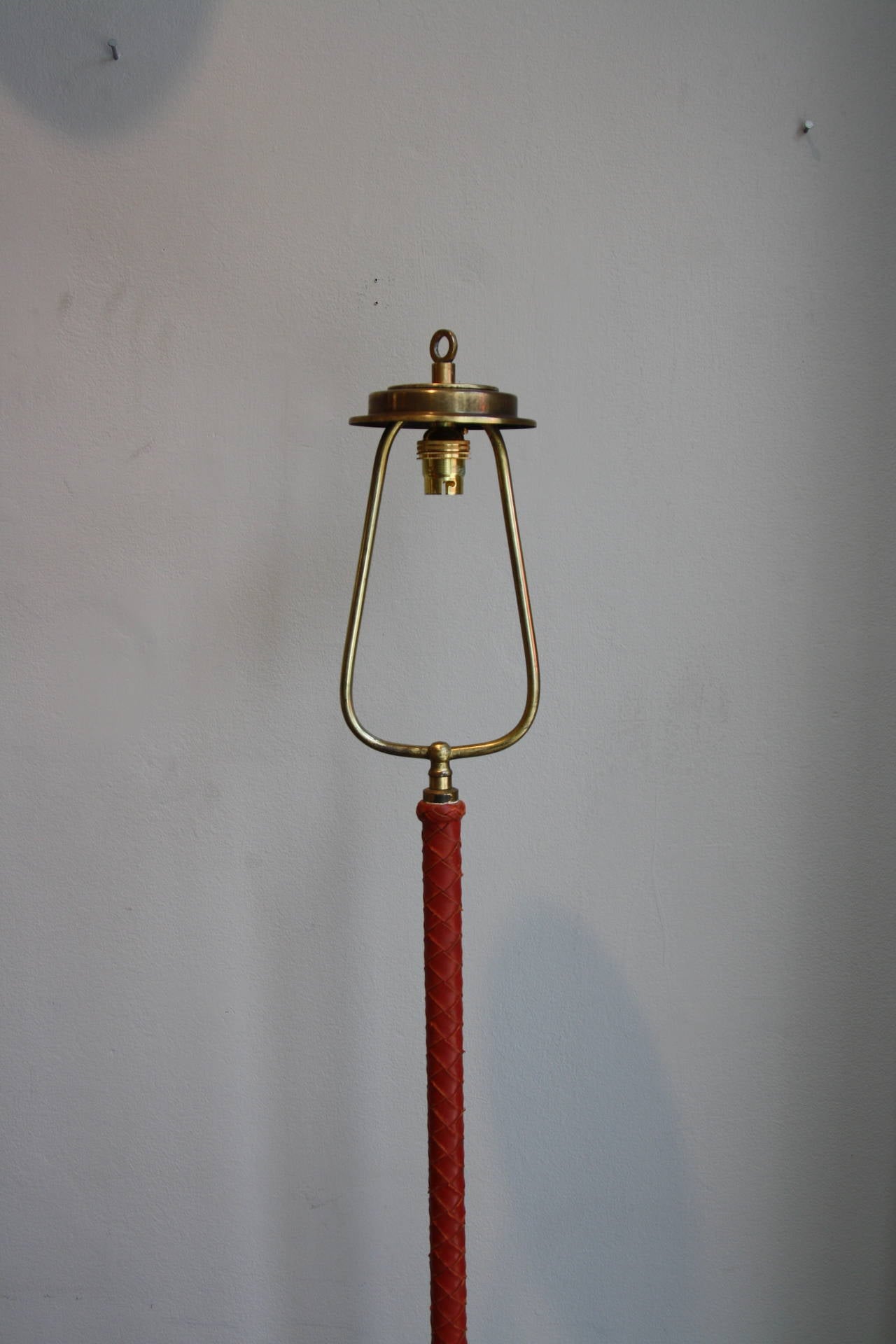 Machine-Made Red Leather Covered Floor Light