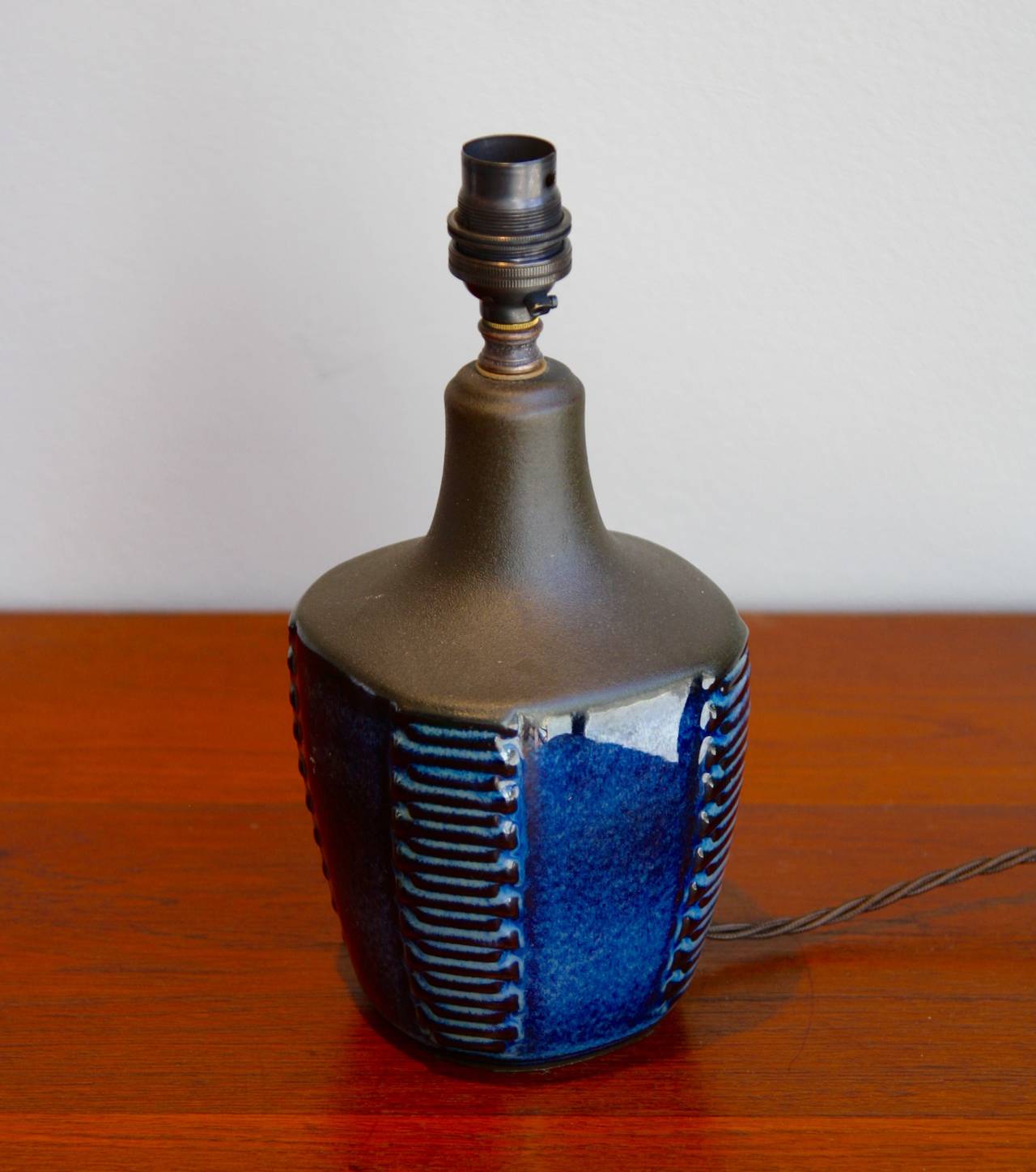 Lovely little blue glazed table lamp by Bornholm potters Soholm. Perfect condition and newly rewired.
