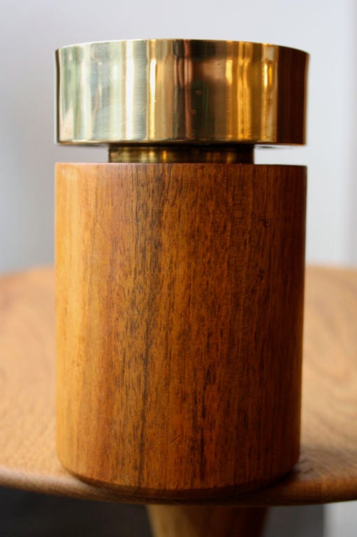 Brass and teak candleholder for a church candle designed and made in the Vienna workshop in the 1960s.