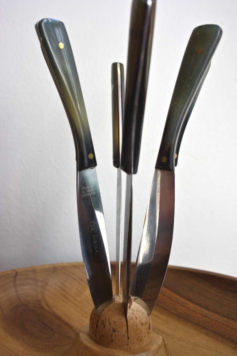 Austrian Exceptional Square Edges Fruitbowl and Knives by Carl Aubock