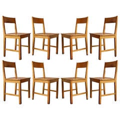 Set of 8 Simple School Chairs by Rud Rasmussen