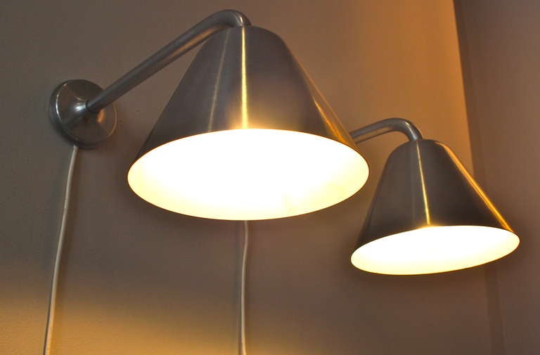 Wilhelm Lauritzen Pair of Large Brushed Steel Wall Lights at 1stdibs