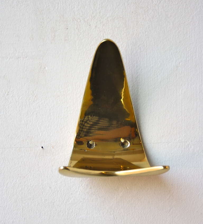 Sculptural Brass 3 Pronged Hook By Carl Auböck