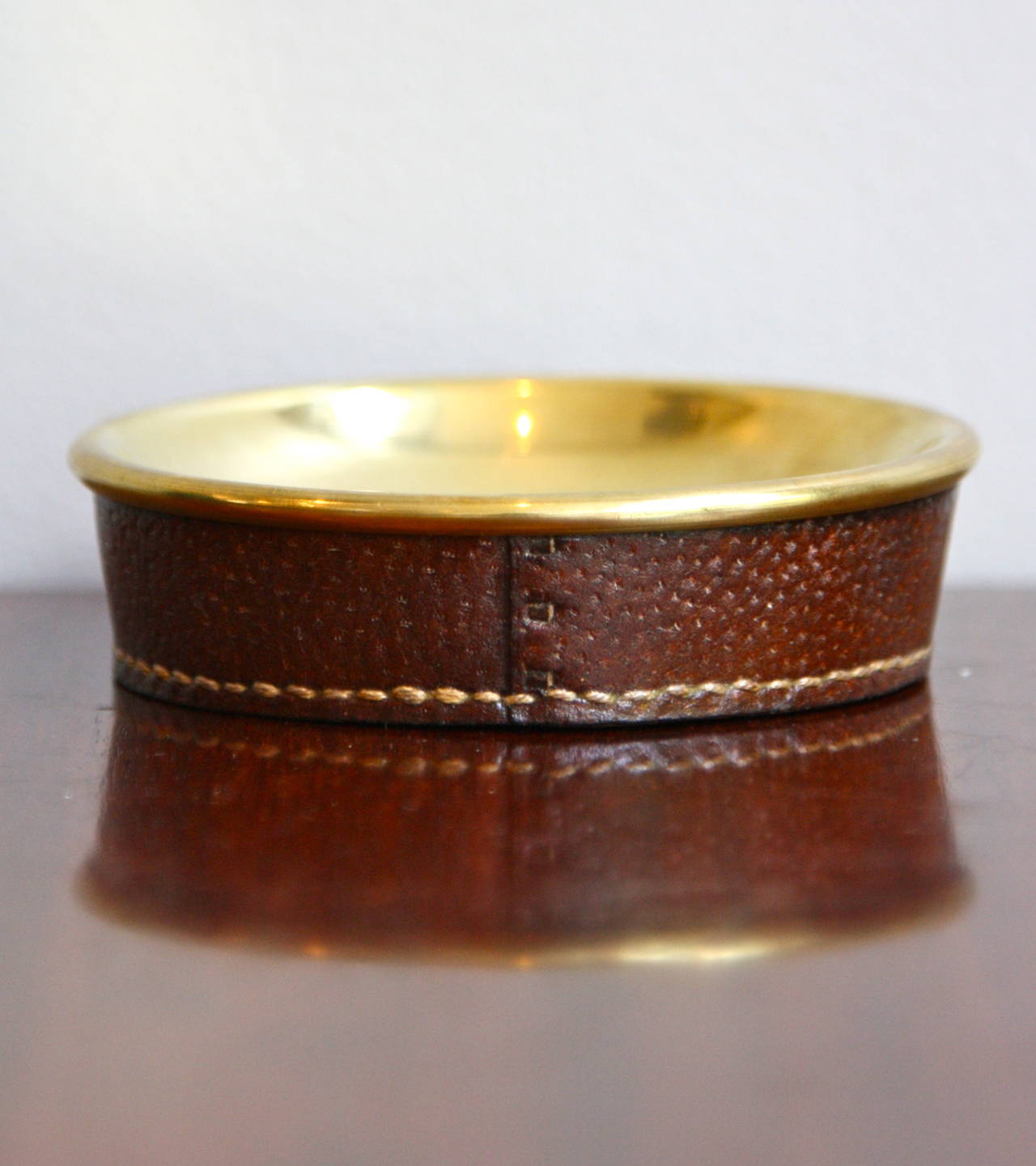Carl Auböck Circular Brass and Leather Coin Tray