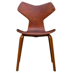 Vintage Arne Jacobsen Cognac Leather Grand Prix Chair
